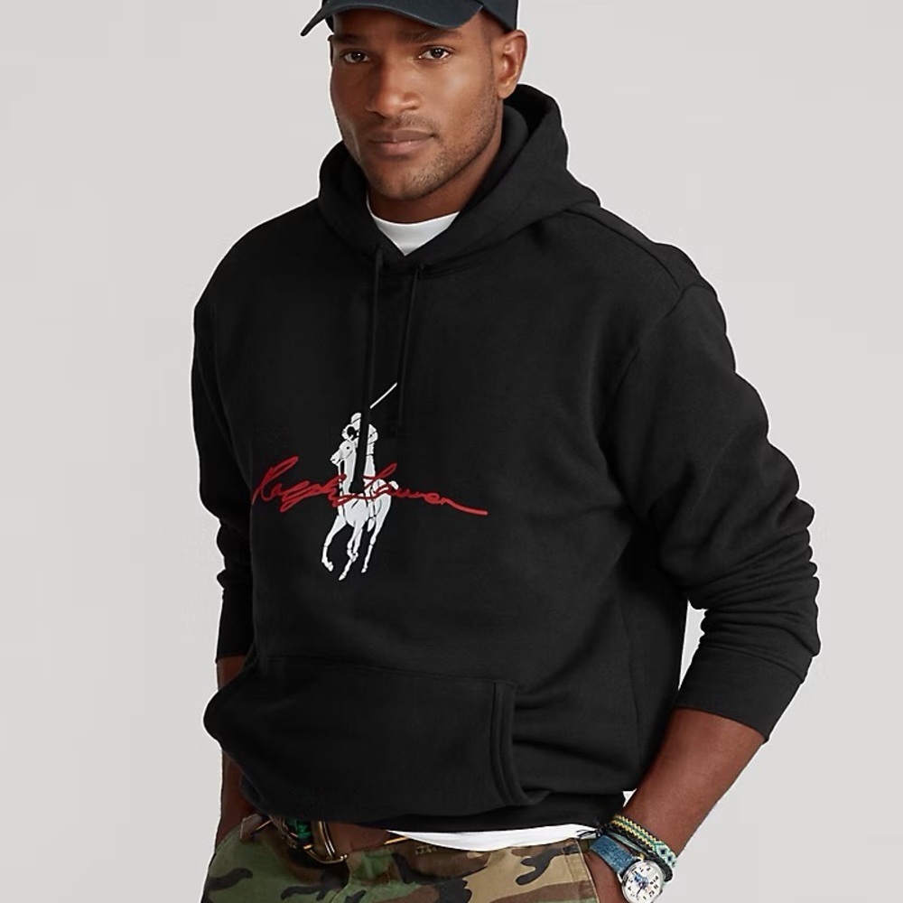 Polo Ralph Lauren Big Pony Logo Fleece Hoodie Black Mens Sz S